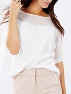 Romwe Split Sleeve Bow Chiffon White Shirt