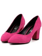 Romwe Rose Red Chunky High Heel Point Toe Pumps