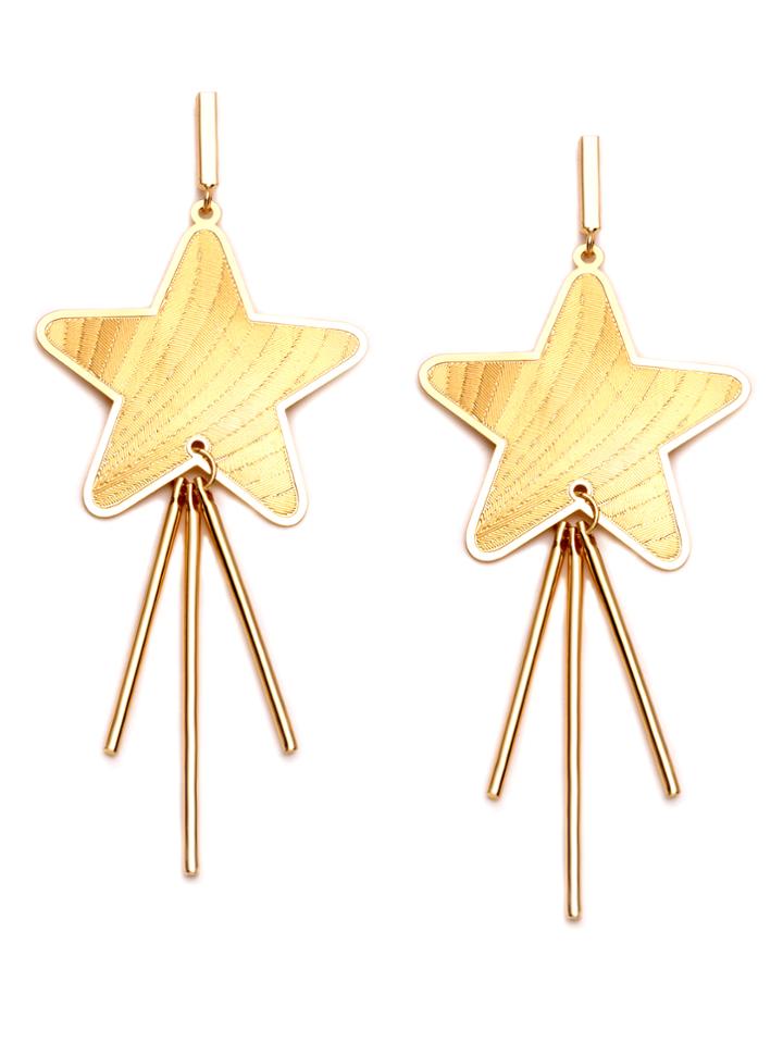 Romwe Gold Plated Star Straight Bar Drop Earrings