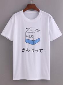 Romwe Comic Milk Box Print T-shirt