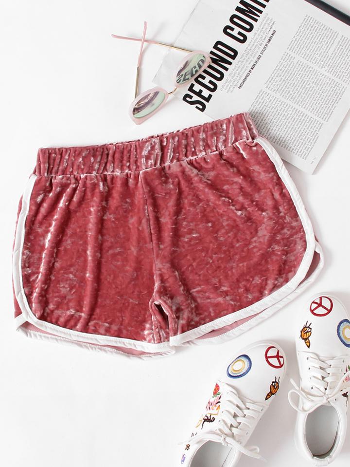 Romwe Velvet Contrast Trim Elastic Waist Shorts