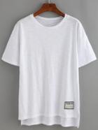 Romwe White Dip Hem Split Patch T-shirt