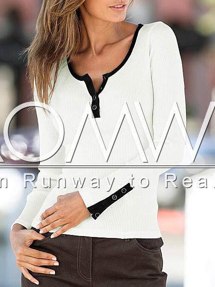 Romwe Beige Ribbed Slim T-shirt With Contrast Trims