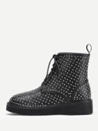 Romwe Studded Overlay Lace Up Ankle Boots
