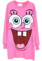 Romwe Cartoon Spongebob Print Pink Sweatshirt