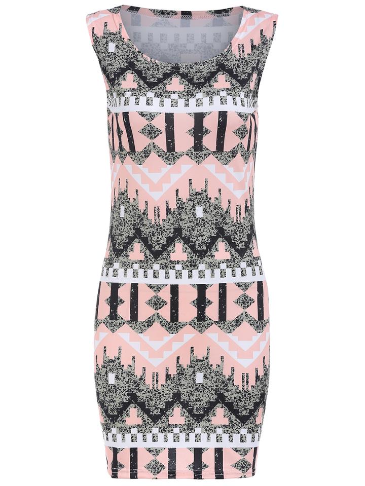 Romwe Sleeveless Geometric Print Tight Dress