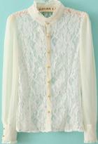 Romwe Stand Collar Lace White Blouse