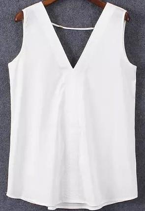 Romwe V Neck White Tank Top