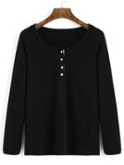 Romwe Long Sleeve Buttons Slim T-shirt