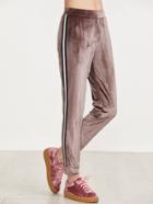 Romwe Brown Velvet Sweatpants With Striped Tape Detail