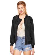 Romwe Black Stand Collar Pockets Bomber Jacket