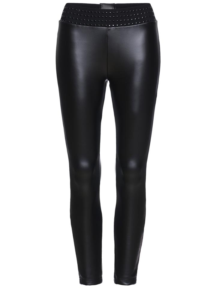 Romwe Elastic Waist Bead Black Leggings
