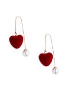 Romwe Burgundy Heart Faux Pearl Personalized Drop Earrings