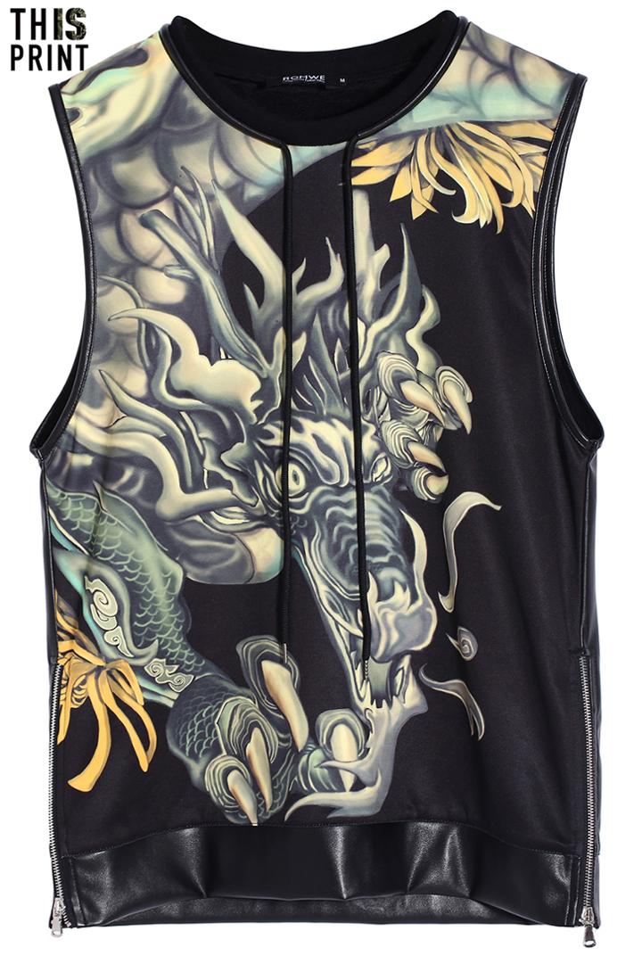 Romwe Romwe Chinese Dragon Black Tank Top