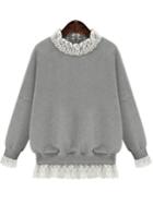 Romwe Lace Embellished Loose Grey Sweatshirt