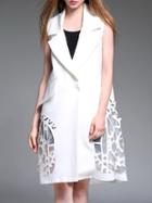 Romwe White V Neck Pockets Crochet Hollow Out Vest