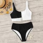 Romwe Cut And Sew Buckle Front Top With High Waist Bikini