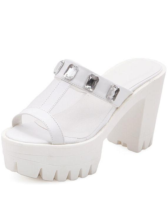 Romwe White With Rhinestone Rugged Sandals