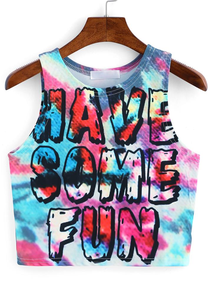 Romwe Letter Graffiti Print Crop Tank Top