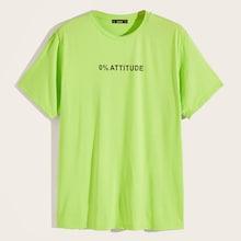 Romwe Guys Neon Lime Short Sleeve Letter Print Tee