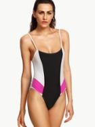 Romwe Color Block Ruched One Piece Swimwear