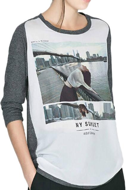 Romwe Romwe Brooklyn Bridge Print Color Block T-shirt