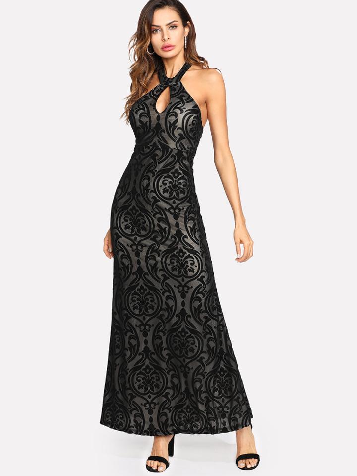 Romwe Geo Print Cut Out Backless Dress