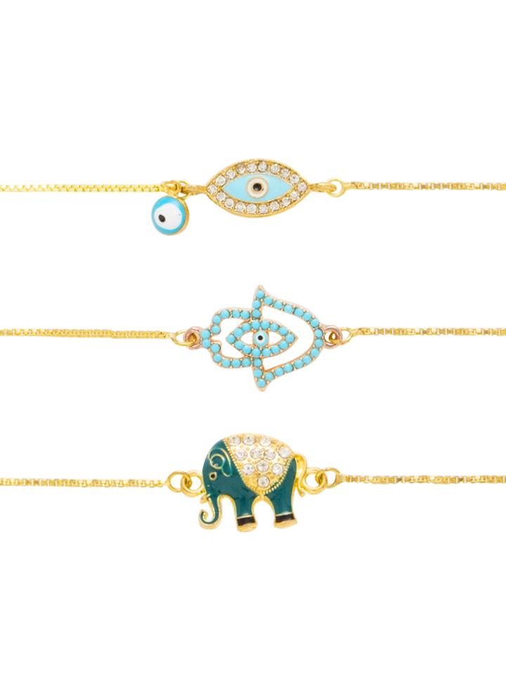 Romwe Eye & Elephant Design Link Bracelet Set