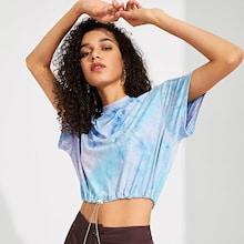 Romwe Drawstring Hem Tie Dye Crop Tee