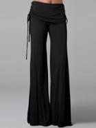 Romwe Drawstring Ruched Bell Buttom Black Pant
