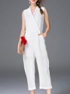 Romwe White V Neck Pockets Jumpsuit