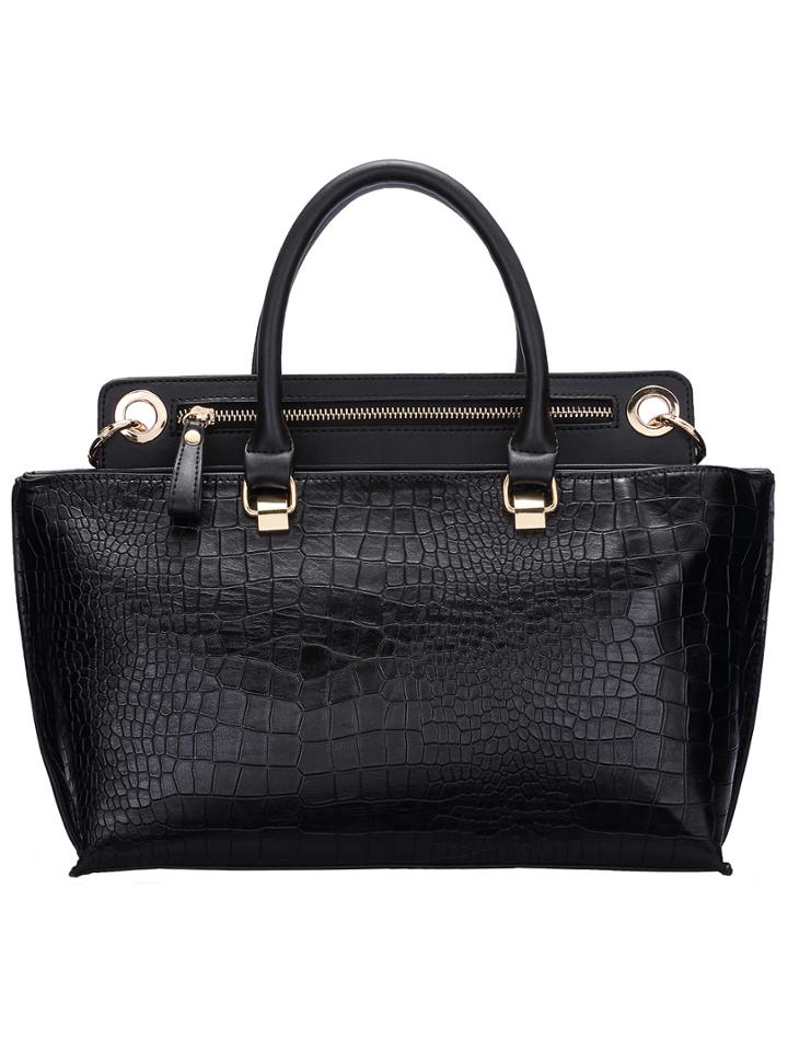 Romwe Black Croco Handbag With Removable Shoulder Strap