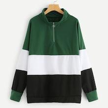Romwe Plus Quarter Zip Colorblock Sweatshirt