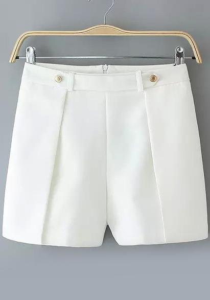 Romwe Back Zipper Slim White Shorts