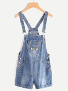 Romwe Overall Denim Shorts With Pockets