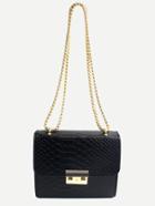 Romwe Mini Black Crocodile Embossed Pu Flap Chain Bag