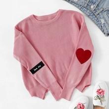 Romwe Heart Patched Scallop Hem Jumper