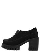 Romwe Black Round Toe Lace-up Chunky Pumps