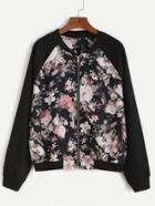 Romwe Floral Print Contrast Raglan Sleeve Jacket