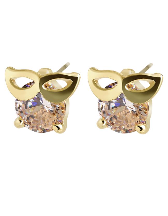 Romwe Champagne Elegant Imitation Cz Crystal Owl Shape Small Ear Stud