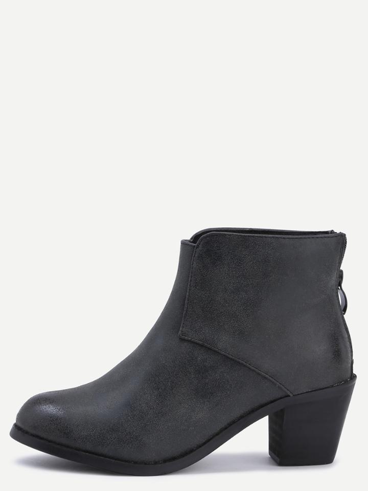 Romwe Black Faux Leather Back Zipper Ankle Boots