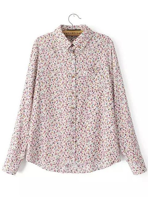 Romwe Lapel Florals Button-down Blouse