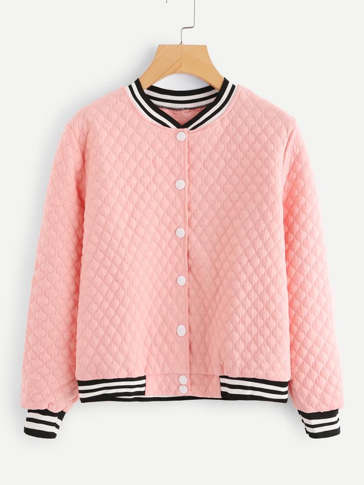 Romwe Striped Trim Single Breasted Jacket