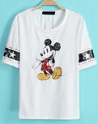 Romwe Mickey Print Sequined White T-shirt