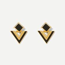 Romwe Rhinestone Engraved Geometric Stud Earrings