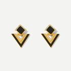 Romwe Rhinestone Engraved Geometric Stud Earrings