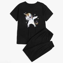 Romwe Guys Unicorn Print Top & Pants Pj Set