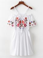 Romwe Open Shoulder Embroidered Dress
