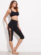 Romwe Crisscross Side Panel High Waist Crop Leggings