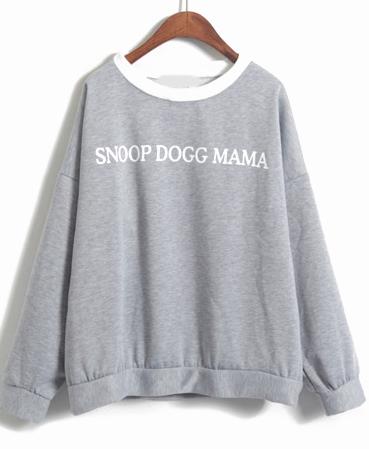 Romwe Snoop Dogg Mama Print Loose Grey Sweatshirt